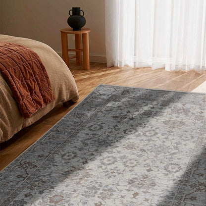 Hala Oriental Floral Traditional Grey and Brown Indoor Rug