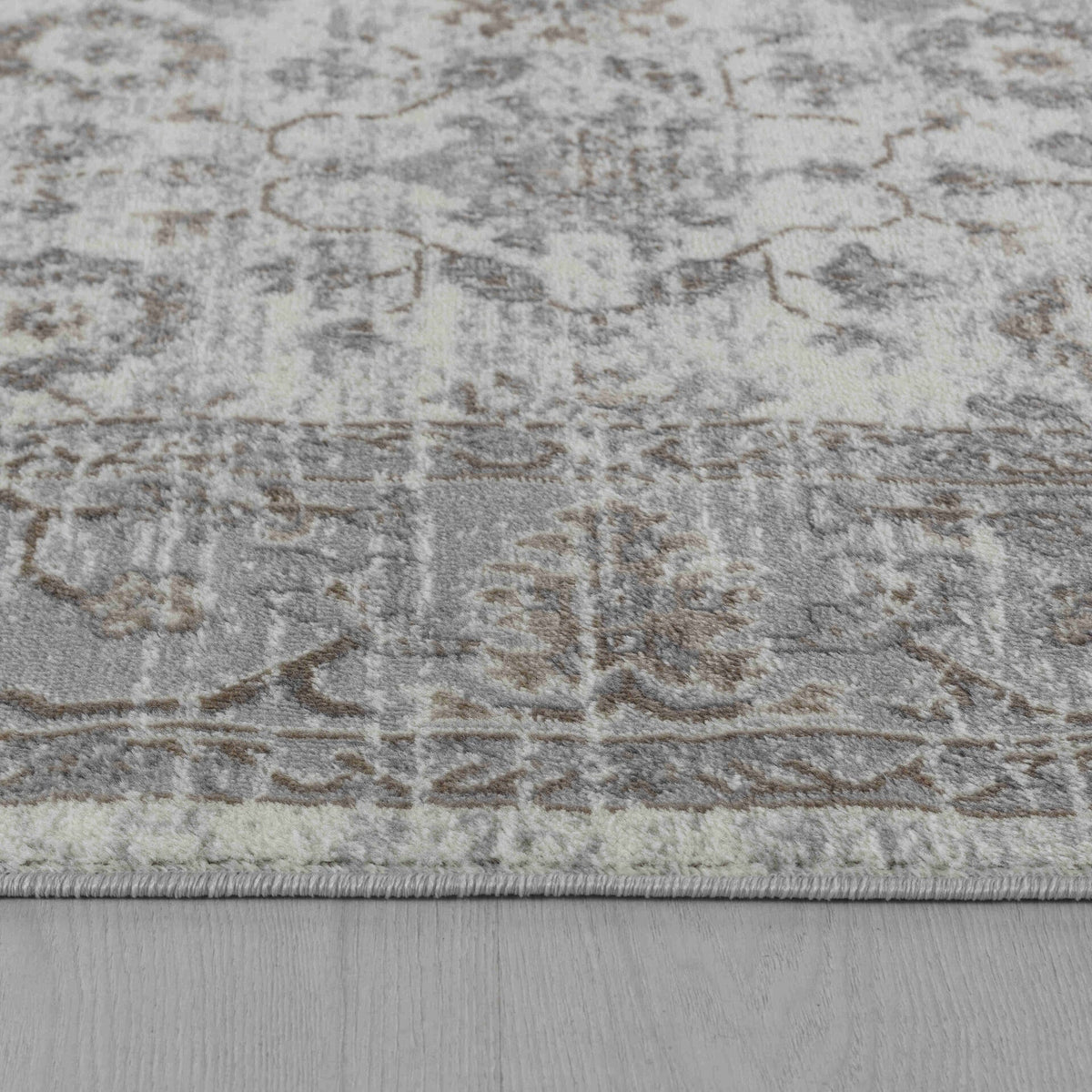 Hala Oriental Floral Traditional Grey and Brown Indoor Rug