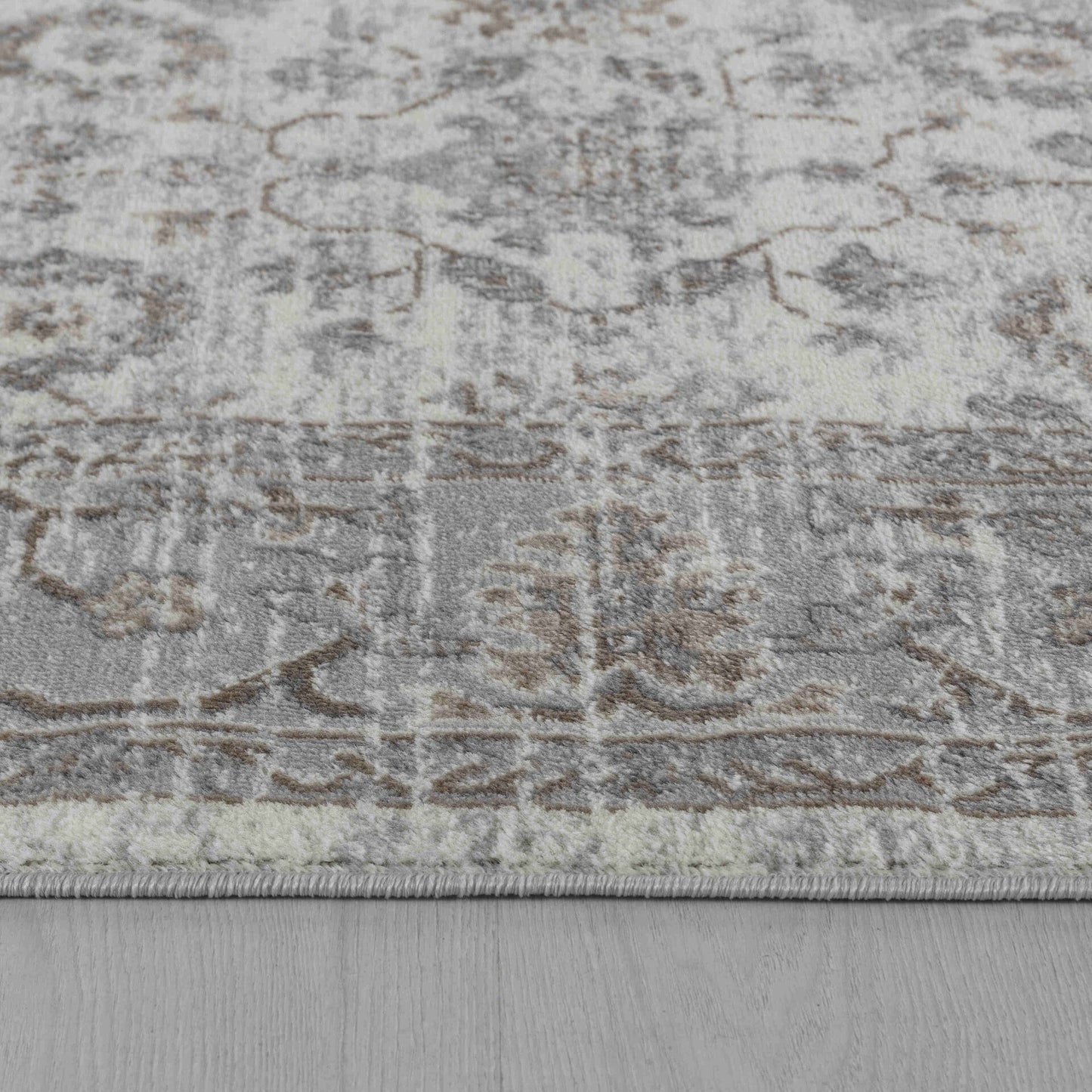 Hala Oriental Floral Traditional Grey and Brown Indoor Rug