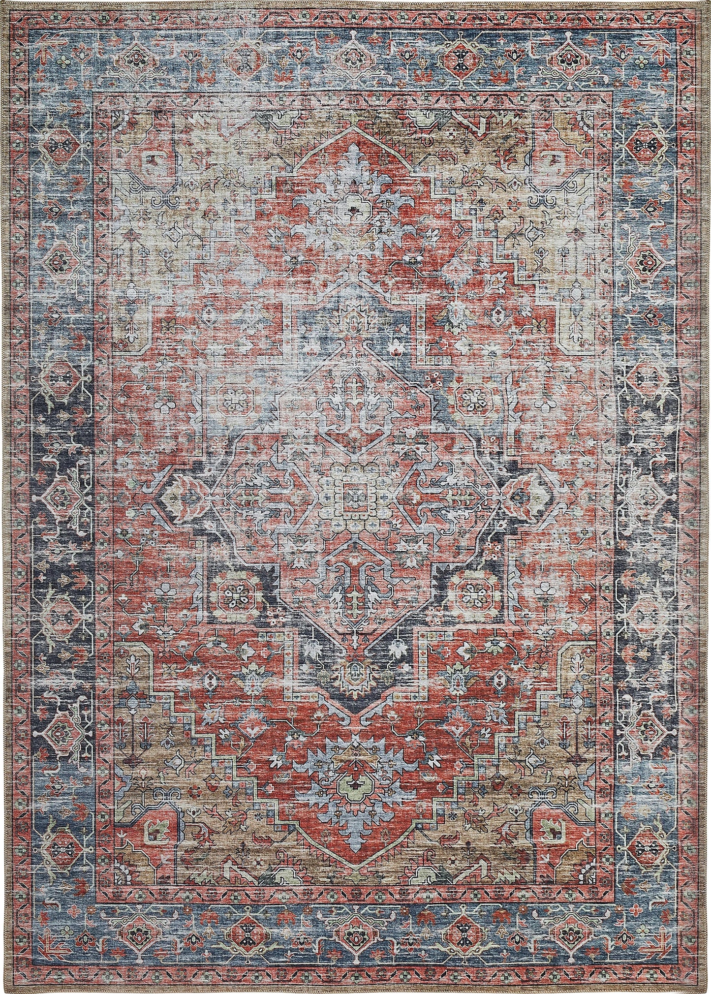 Nava Persian Medallion Traditional Red and Blue Indoor Rug