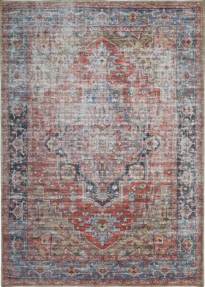 Nava Persian Medallion Traditional Red and Blue Indoor Rug