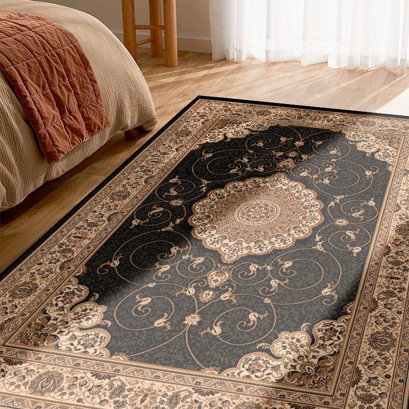 Parisa Persian Medallion Traditional Black and Beige Indoor Rug