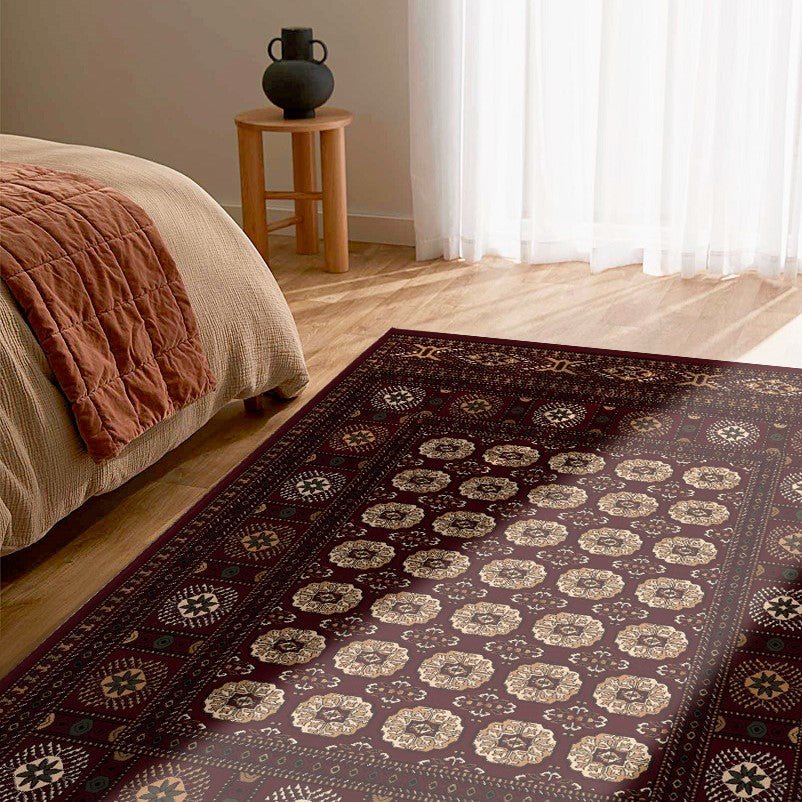 Rawda Oriental Bokhara Traditional Red and Beige Indoor Rug