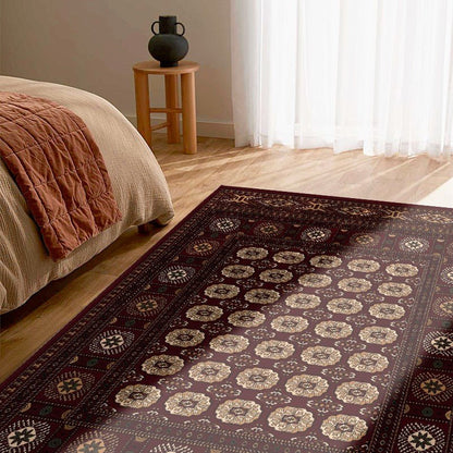 Rawda Oriental Bokhara Traditional Red and Beige Indoor Rug