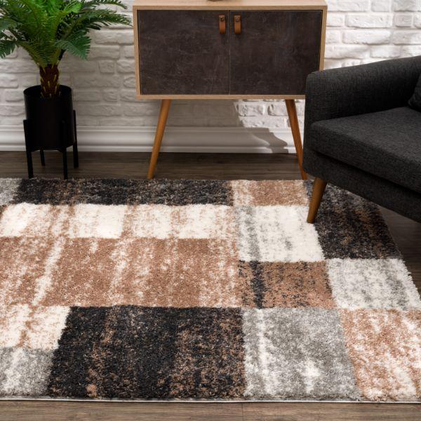 Sora Geometric Contemporary Brown and White Indoor Rug-4