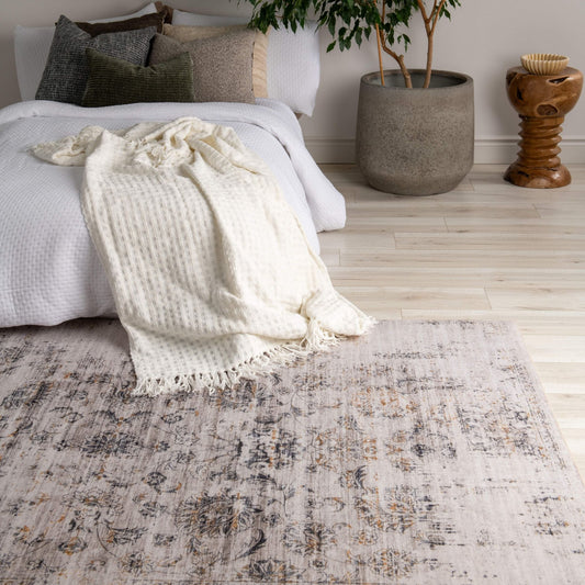 Aria Vintage Floral Transitional Grey and Beige Indoor Rug