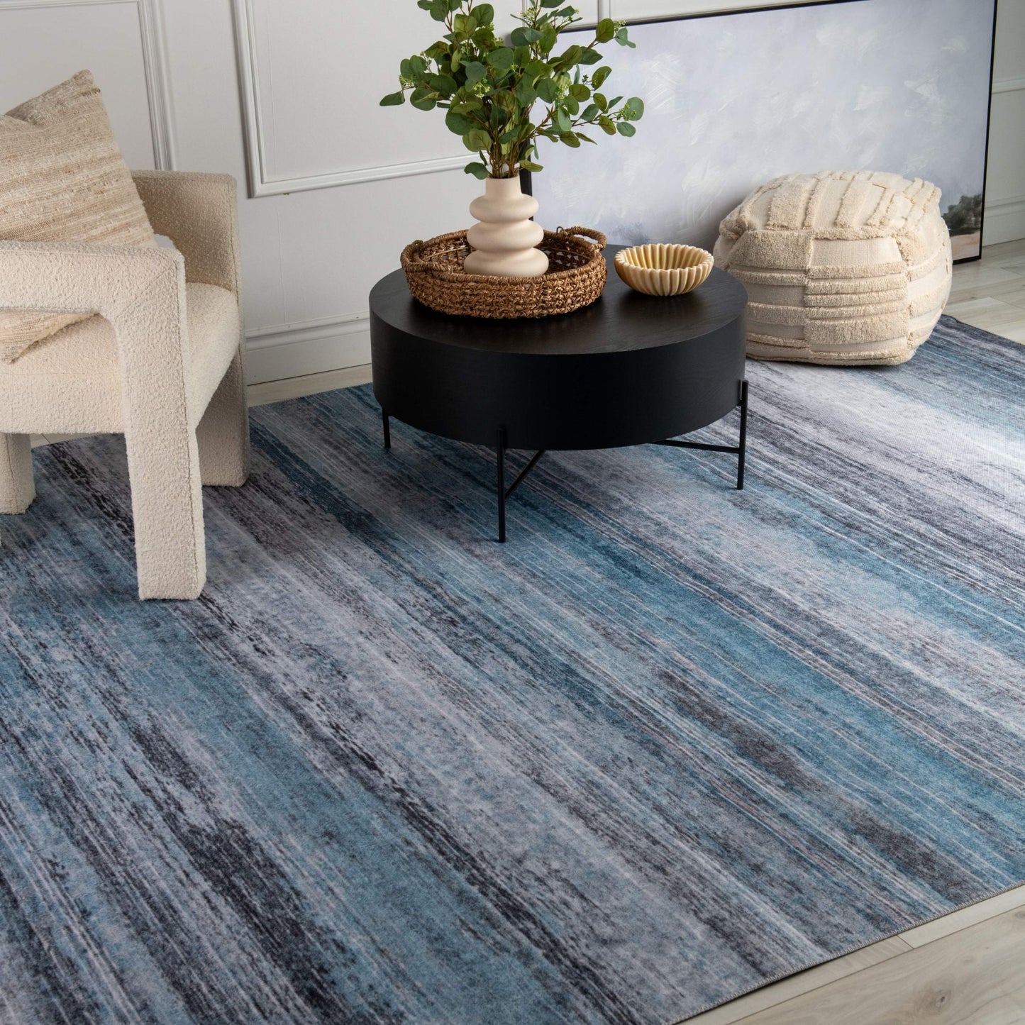 Emir Coastal Contemporary Blue Rug