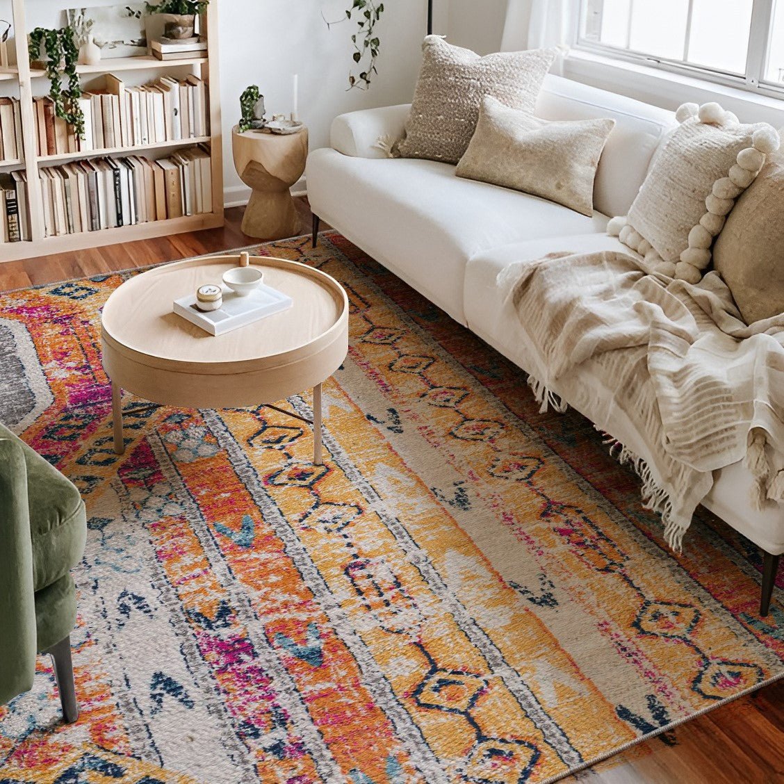 Zaria Boho Contemporary Yellow and Beige Indoor Rug-4