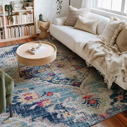 Anara Floral Traditional Blue Indoor Rug