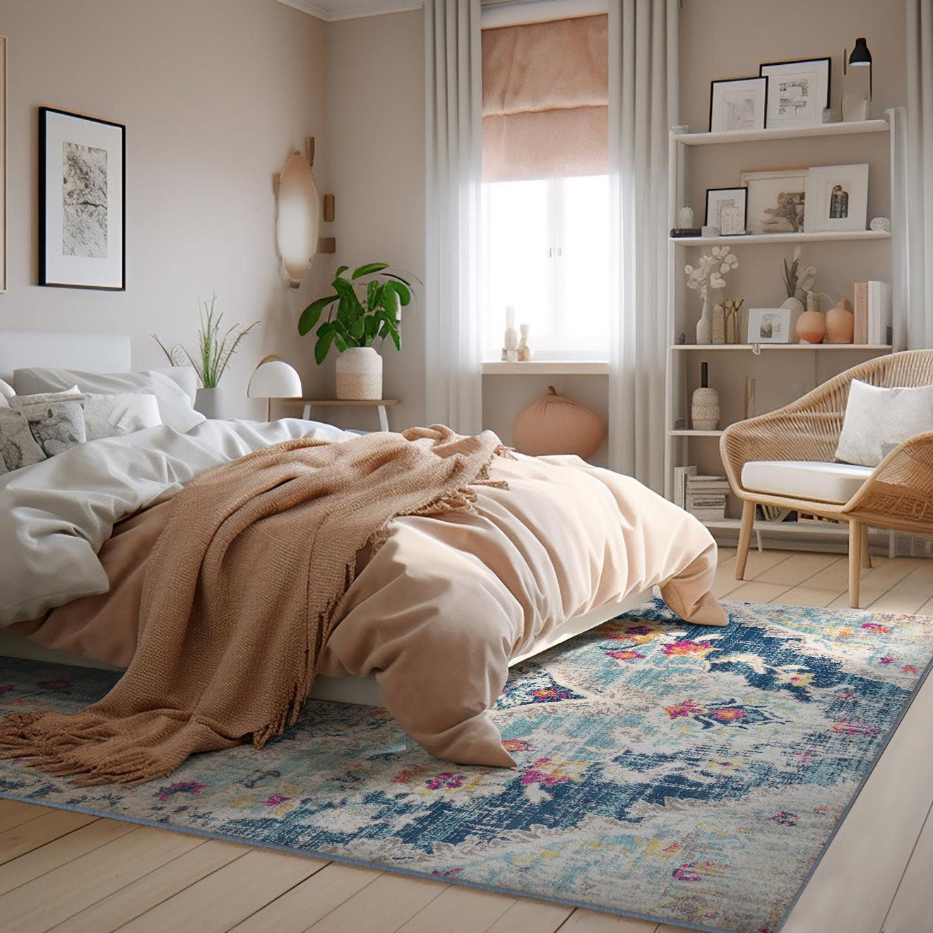 Anara Floral Traditional Blue Indoor Rug