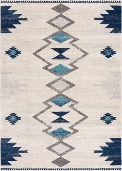 Mesa Southwestern Contemporary Blue and Beige Indoor Rug