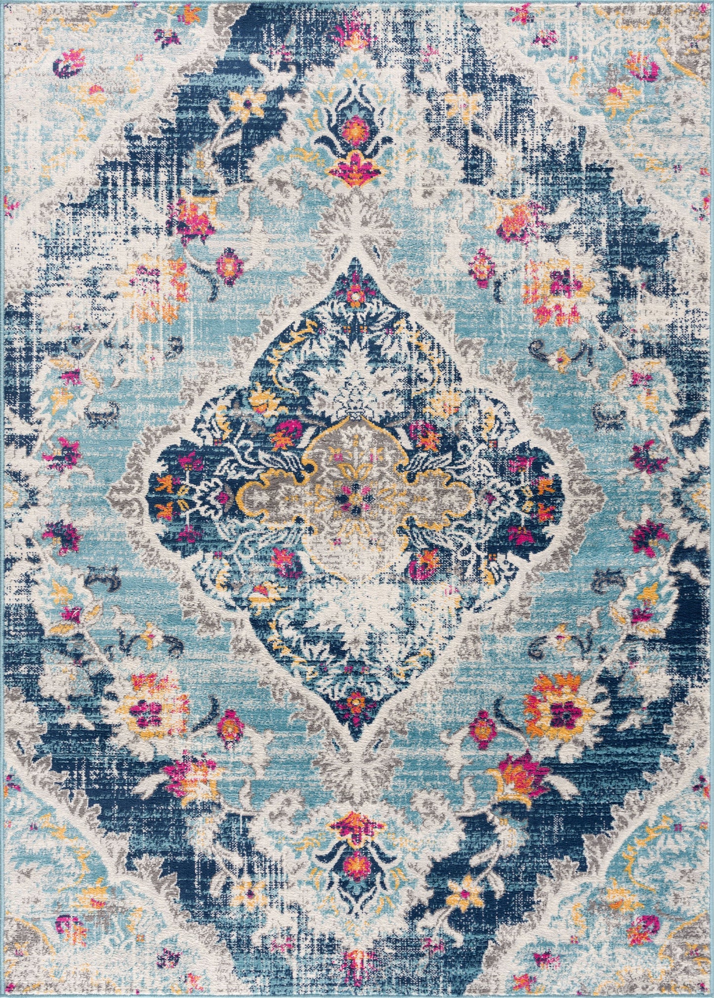 Anara Floral Traditional Blue Indoor Rug