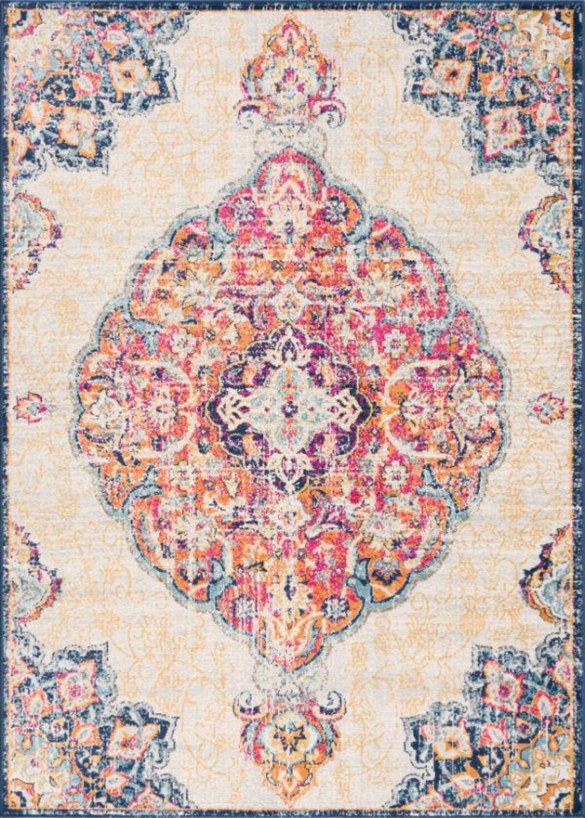 Floria Floral Medallion Traditional Pink and Cream Indoor Rug