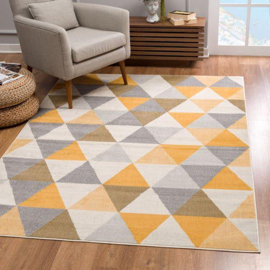 Savannah Collection Modern Geometric Area Rug and Doormat, Yellow