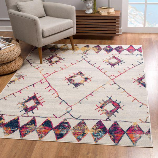 Savannah Collection Modern Southwestern Area Rug And Doormat, Cream