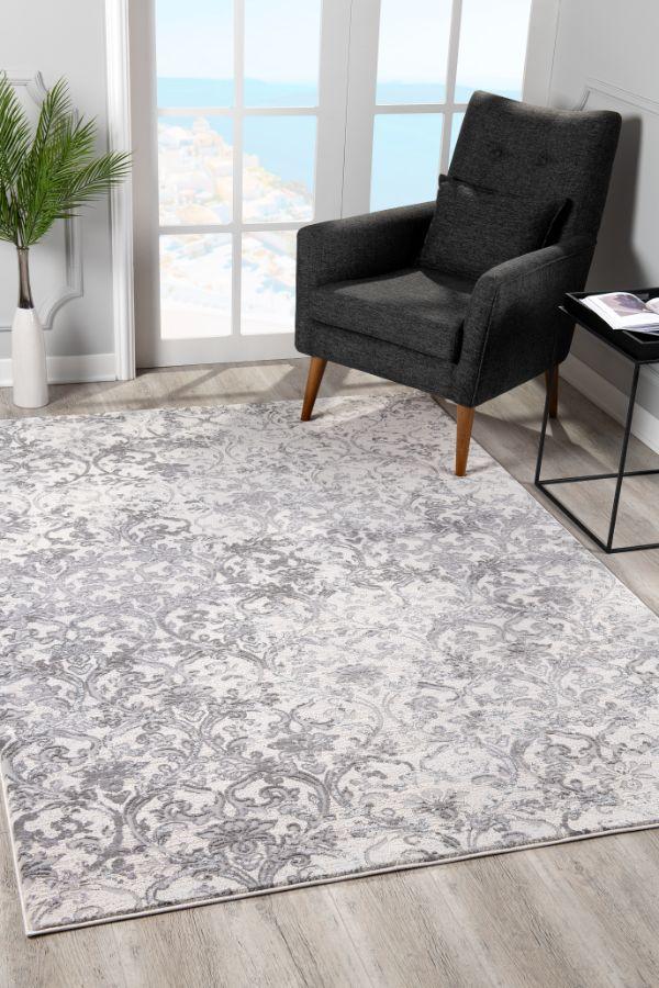 Tapis Civita vieilli damassé transitionnel beige et gris