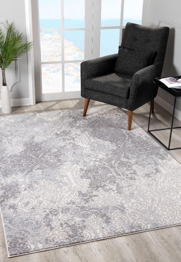 Oasis Collection Modern Damask Area Rug and Doormat, Cream
