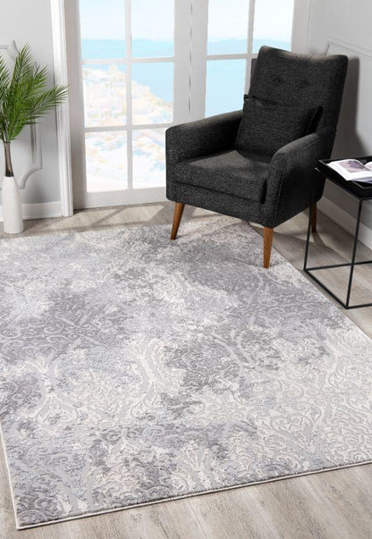 Oasis Collection Modern Damask Area Rug and Doormat, Cream