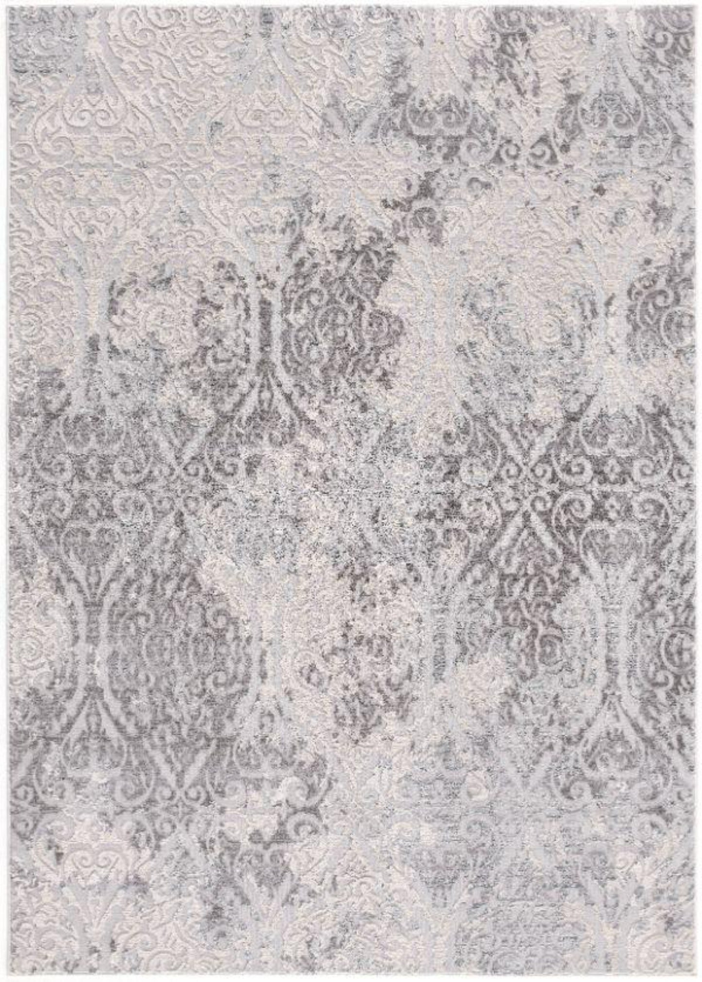 Serica Distressed Damask Transitional Grey and Beige Indoor Rug