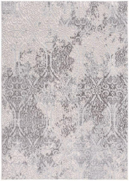 Serica Distressed Damask Transitional Grey and Beige Indoor Rug