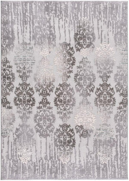 Ravenna Distressed Damask Transitional Grey and Beige Indoor Rug