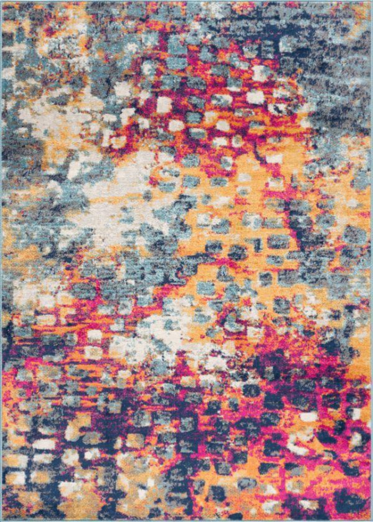 Ziya Abstract Distressed Contemporary Yellow and Blue Indoor Rug