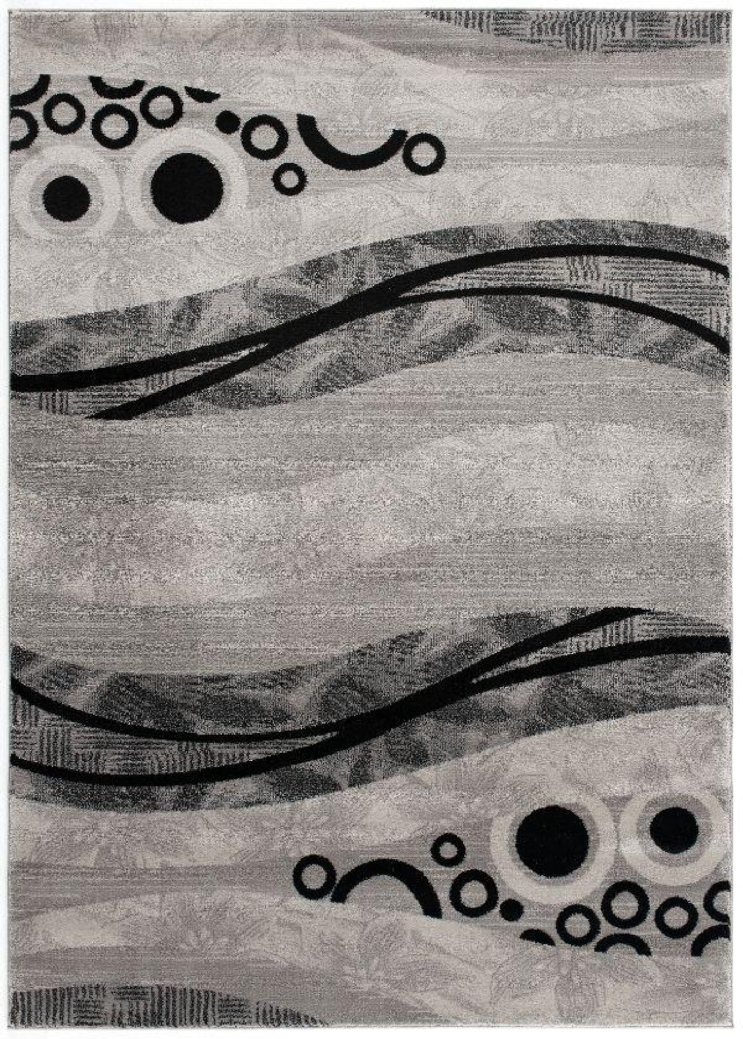 Lehar Abstract Wave Contemporary Grey and Black Indoor Rug