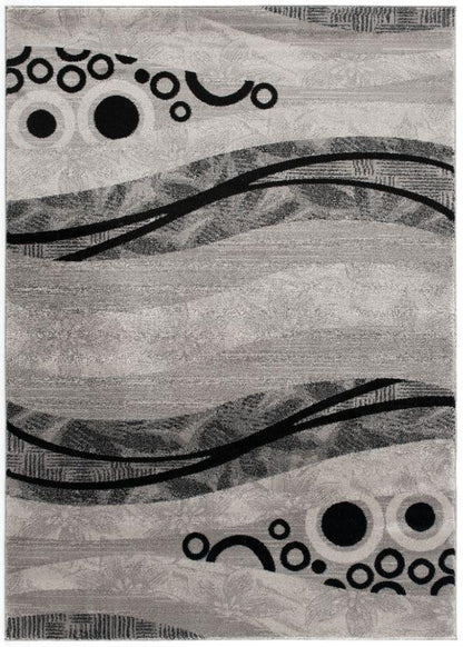Lehar Abstract Wave Contemporary Grey and Black Indoor Rug