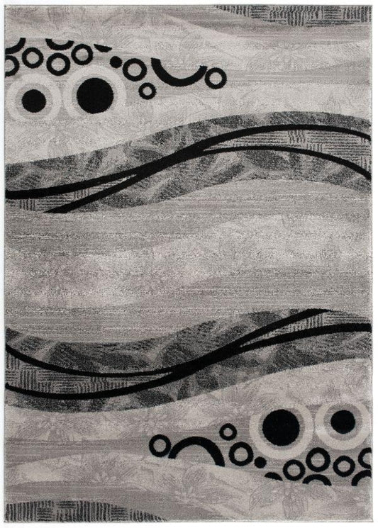 Lehar Abstract Wave Contemporary Grey and Black Indoor Rug