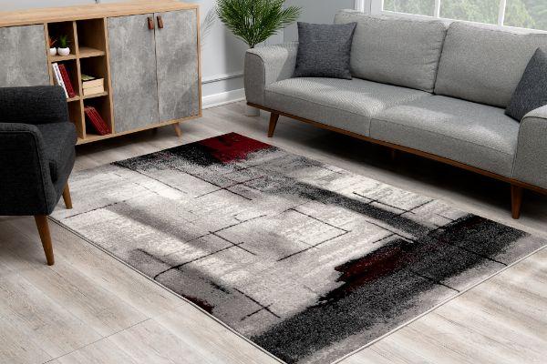 Kyma Abstract Contemporary Grey and Red Indoor Rug-5