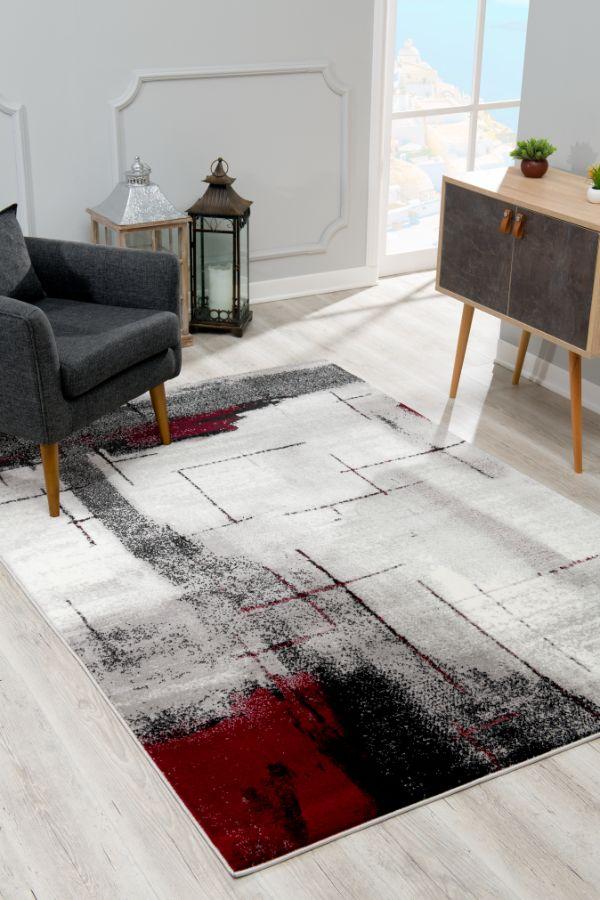 Kyma Abstract Contemporary Grey and Red Indoor Rug