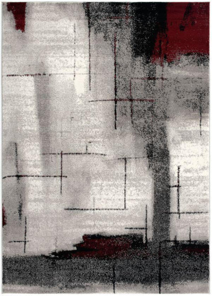 Kyma Abstract Contemporary Grey and Red Indoor Rug-1