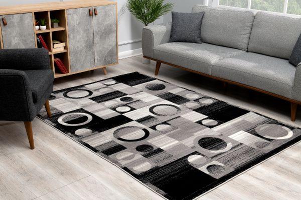 Zamani Geometric Contemporary Black and Grey Indoor Rug-4