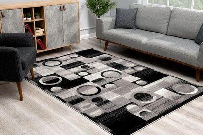 Zamani Geometric Contemporary Black and Grey Indoor Rug-4