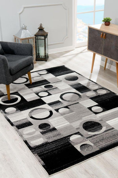 Zamani Geometric Contemporary Black and Grey Indoor Rug-2