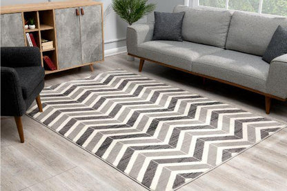 Kirei Chevron Contemporary Grey and Beige Indoor Rug-4