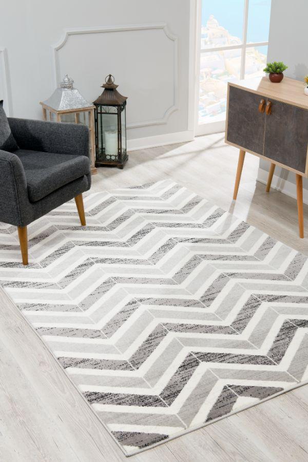 Kirei Chevron Contemporary Grey and Beige Indoor Rug-2
