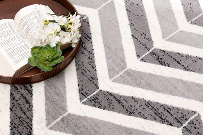 Kirei Chevron Contemporary Grey and Beige Indoor Rug-5