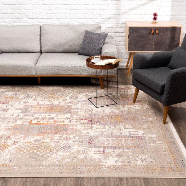 Paletta Distressed Medallion Transitional Beige and Cream Indoor Rug