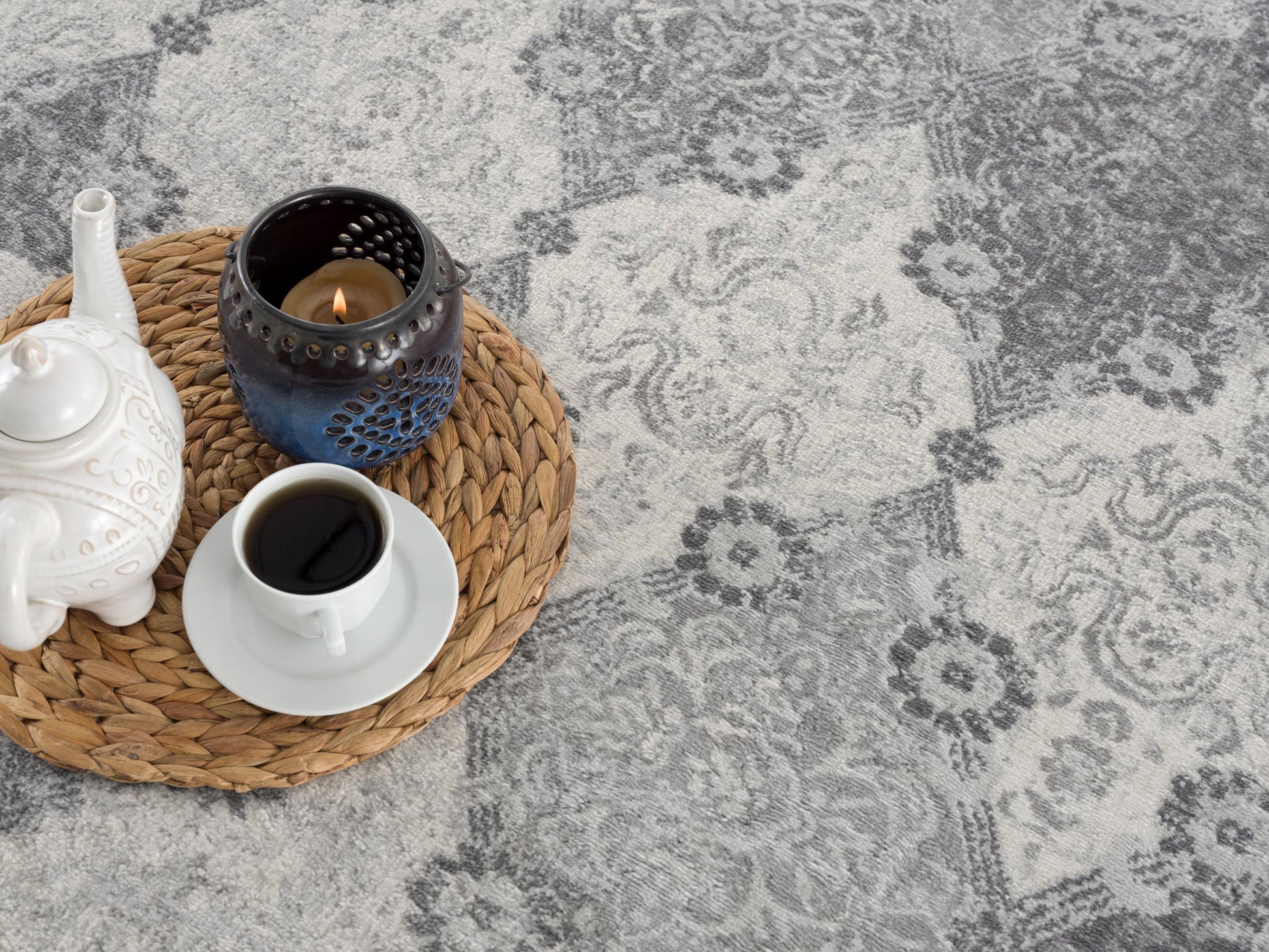 Nazira Damask Contemporary Grey Indoor Rug [AUC]-11