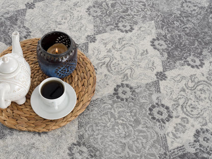 Nazira Damask Contemporary Grey Indoor Rug [AUC]-11
