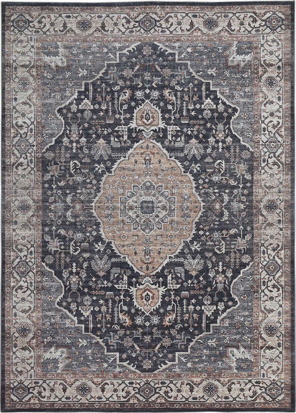 Lina Vintage Medallion Traditional Blue and Beige Indoor Rug